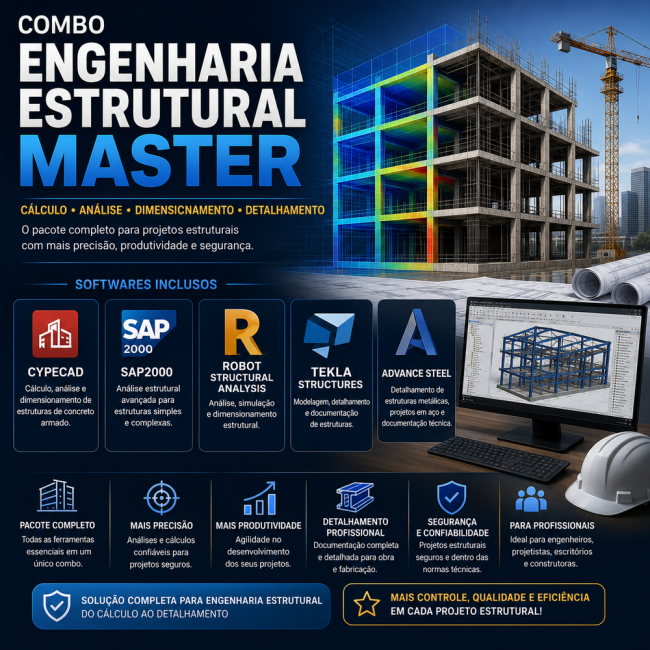 Combo Engenharia Estrutural Master CYPECAD + SAP2000 + Robot Structural + Tekla Structures + Advance Steel