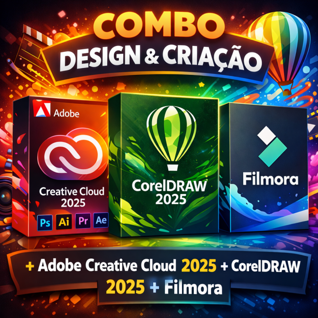 Combo Design & Criação - Adobe Creative Cloud 2025 + CorelDRAW 2025 + Filmora