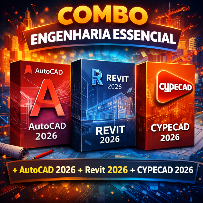 Combo Engenharia Essencial - AutoCAD 2026 + Revit 2026 + Cypecad 2026
